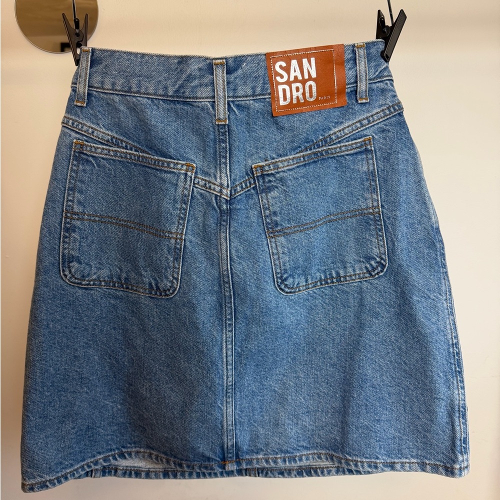 Sandro Paris Studded Denim Mini Skirt Y2K Crystal Embellished Size 3 - Picture 3 of 7